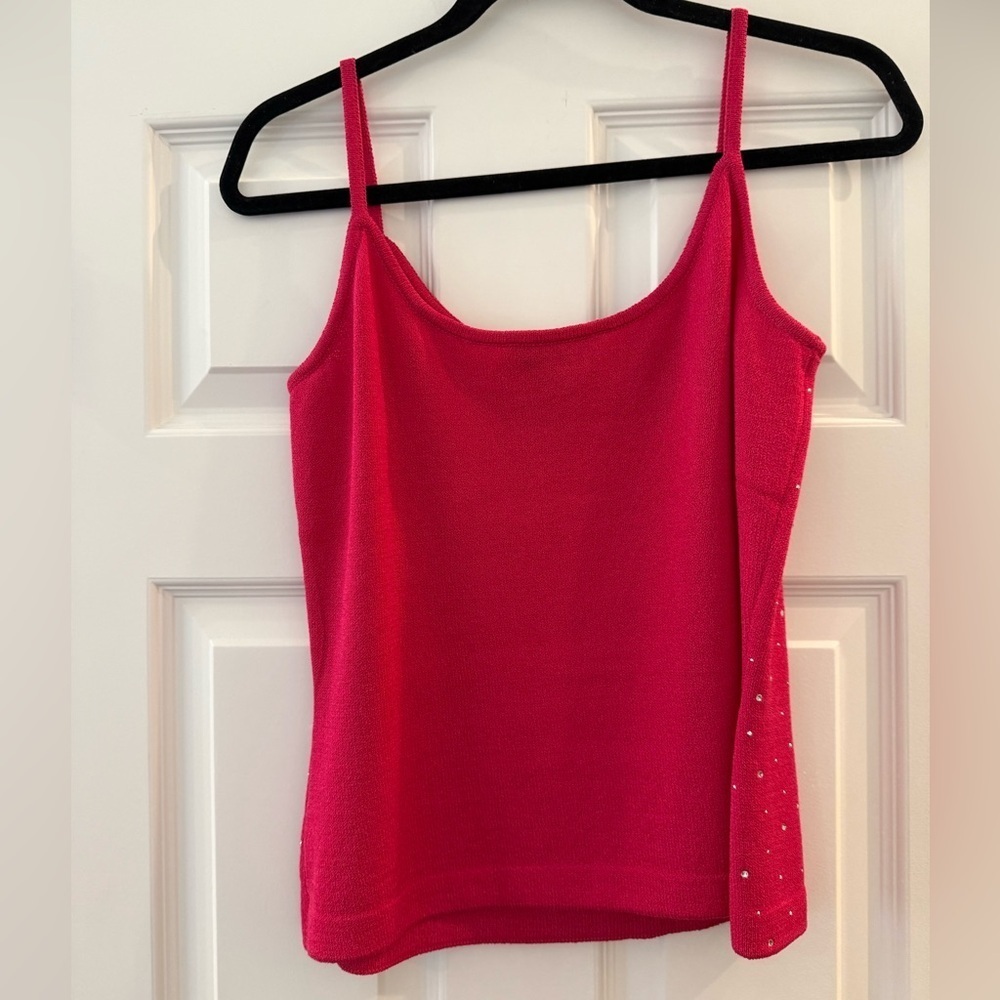 St. John Embellished Pink Knit Tank Top Blouse Small Rhinestone - Picture 2 of 7